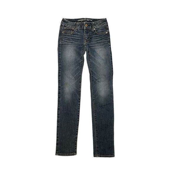 American Eagle Skinny Super Stretch Jeans Blue Medium Wash Denim Low Rise 0 - Picture 2 of 7